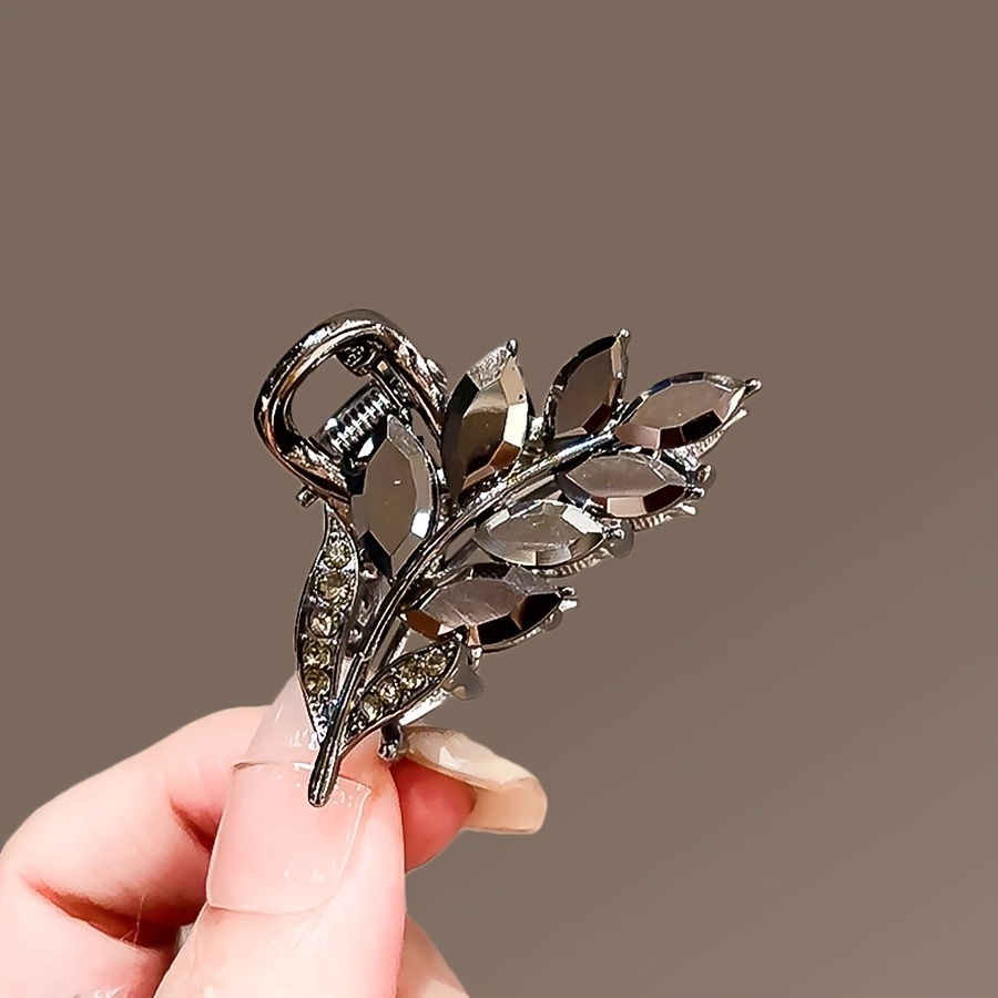 TEMU Elegant Black Rhinestone Wheat Ear Hair Clip - Vintage-inspired Small Alloy Shark Clip For Women, Valentine's Day