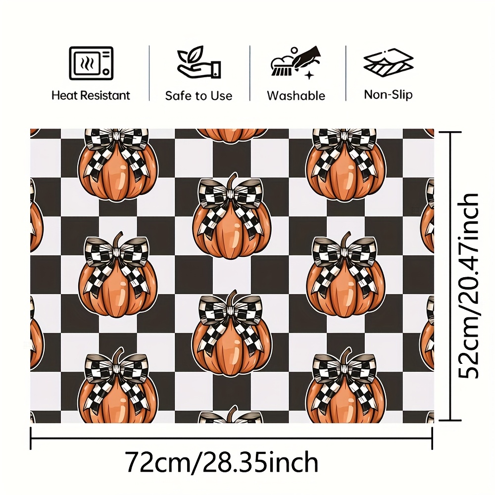 TEMU 1pc, Heat Resistant Stove Top Protector Mat With Pumpkin Checkered Design For Kitchen Countertops, Versatile Kitchen Mat In Different Sizes