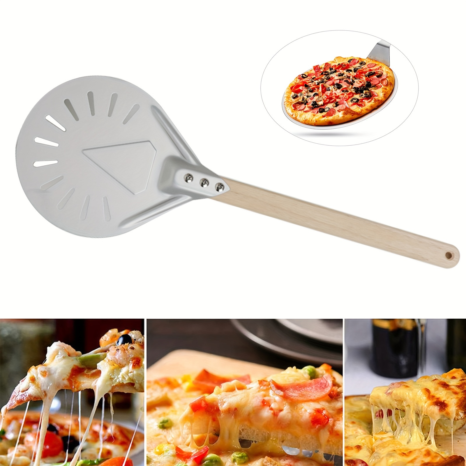 8 9 inch pizza shovels with wooden handles stainless steel construction details 1