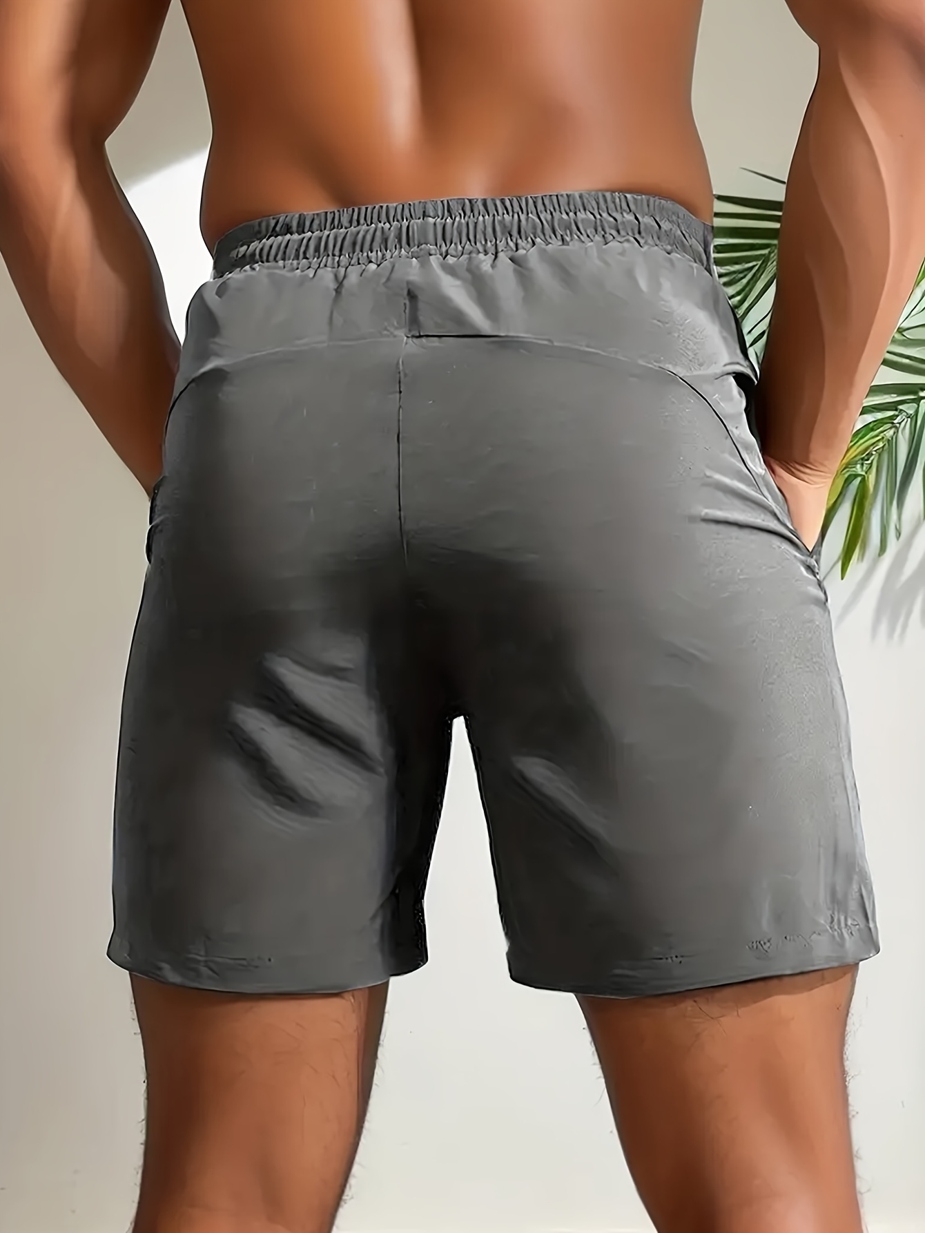 Men's Sleek Athletic Shorts - Lightweight, Quick-Dry Polyester with Zipper Pockets, Elastic Waistband & Drawstring | Casual Sportswear, Machine Washable