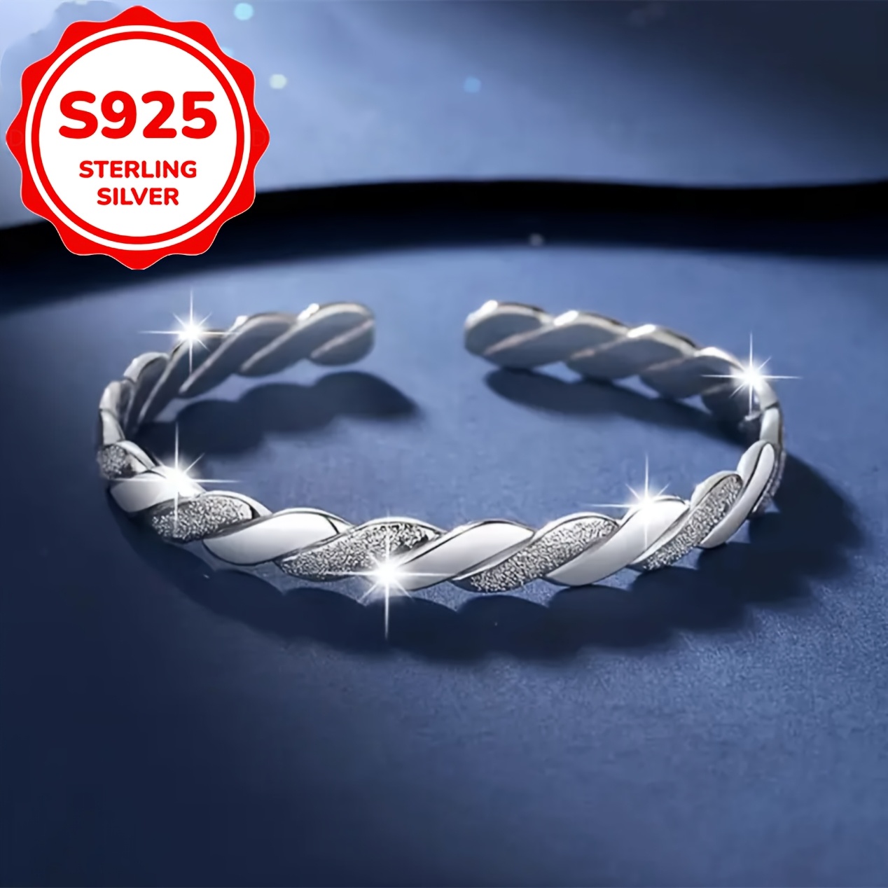 Women's S925 Pure Silver Mobius Intertwined Open Bangle