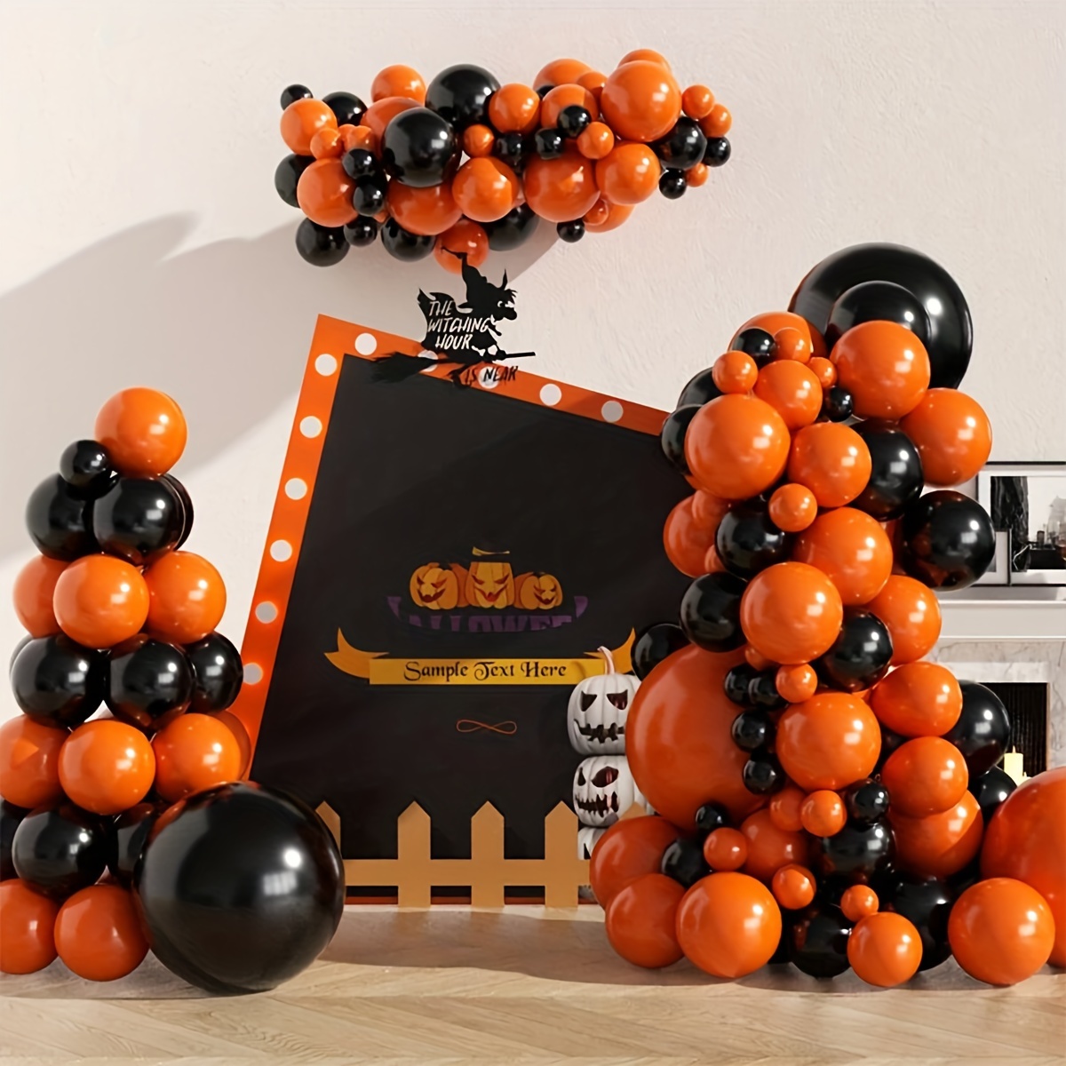 

Kit d'arc de ballons d' - 100pcs de ballons d'emulsion orange et noire avec bande de guirlande et points de colle pour décoration de fête thématique effrayante - Convenable pour 14 ans et plus