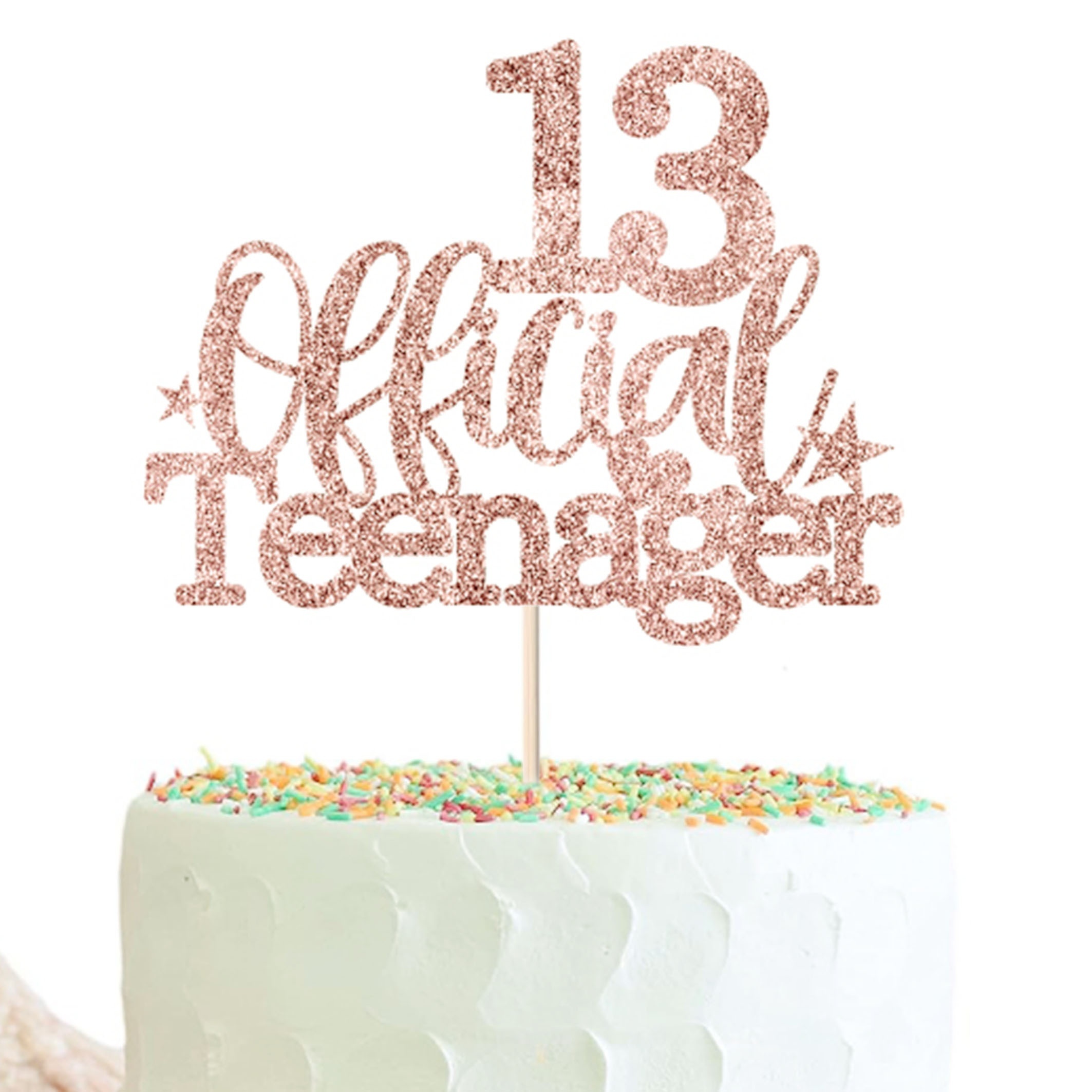 Image of 1pc Official Teen Cake Toppers Courtesy Flags, Glitter Birthday Cake Decorations, Birthday Party Supplies, Black, Golden, Silvery, Pink, Halloween, Christmas