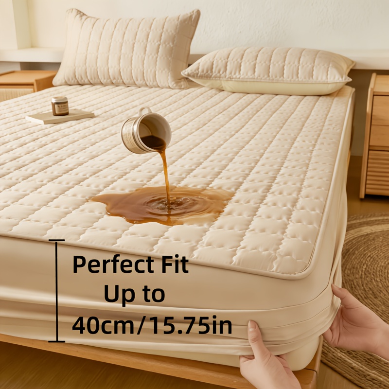 1pc Solid Color Waterproof Bedsheet, Quilted, Anti-Slip, Waterproof, Water-Resistant, Suitable for All Seasons, 360° Coverage, Height 15.75 Inches/40 Cm, Moisture-Wicking Mattress Cover, Bed Cover, Mattress Protector, Dust-Proof Protective