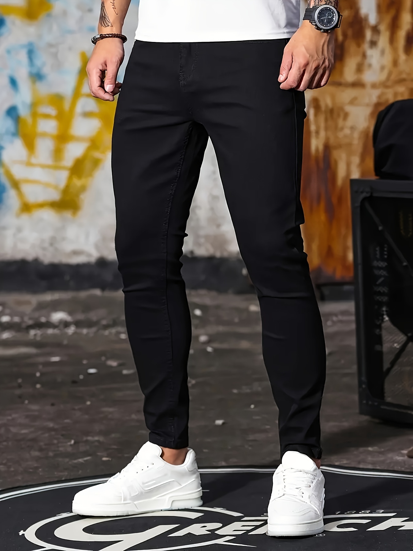 Jean de couleur unie pour homme pantalon slim confortable de style streetwear pour homme ideal pour les activites en exterieur