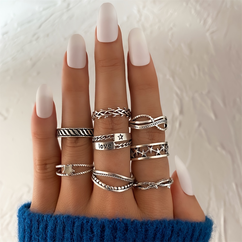 Simple Bohemian Ancient Silver Infinity Pentagram Shape Ring For Women Teen  Girls - Temu Italy