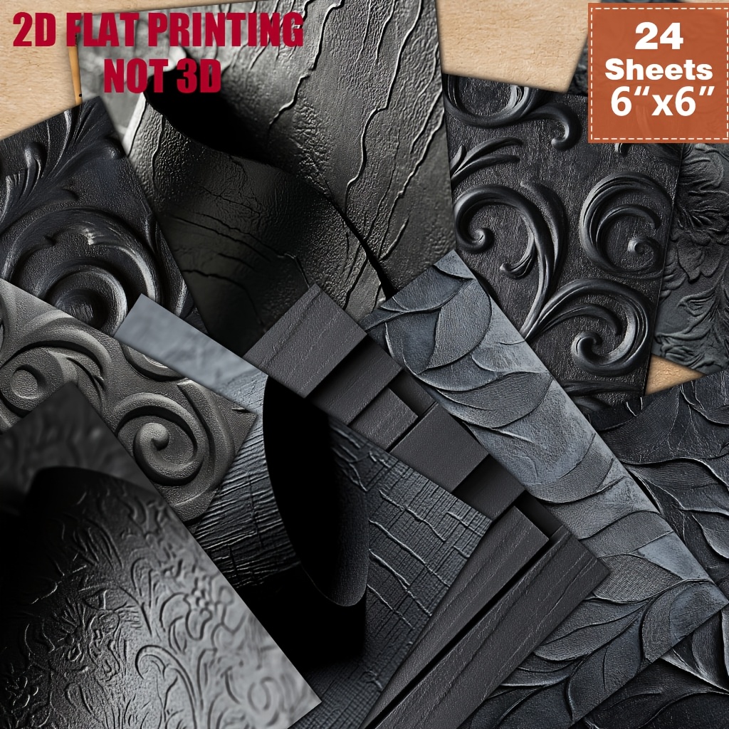 TEMU 2d Flat 24 Sheets Unique 6x6 Inch Dark Tone Floral Printed Paper Decorative Scroll Foliage Pattern Junk Journal Paper Vintage Ornament Themed