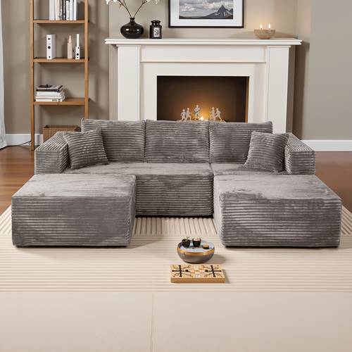 modular u shaped cloud couch plush corduroy sofa with chaise soft memory foam large comfortable living room couch no assembly