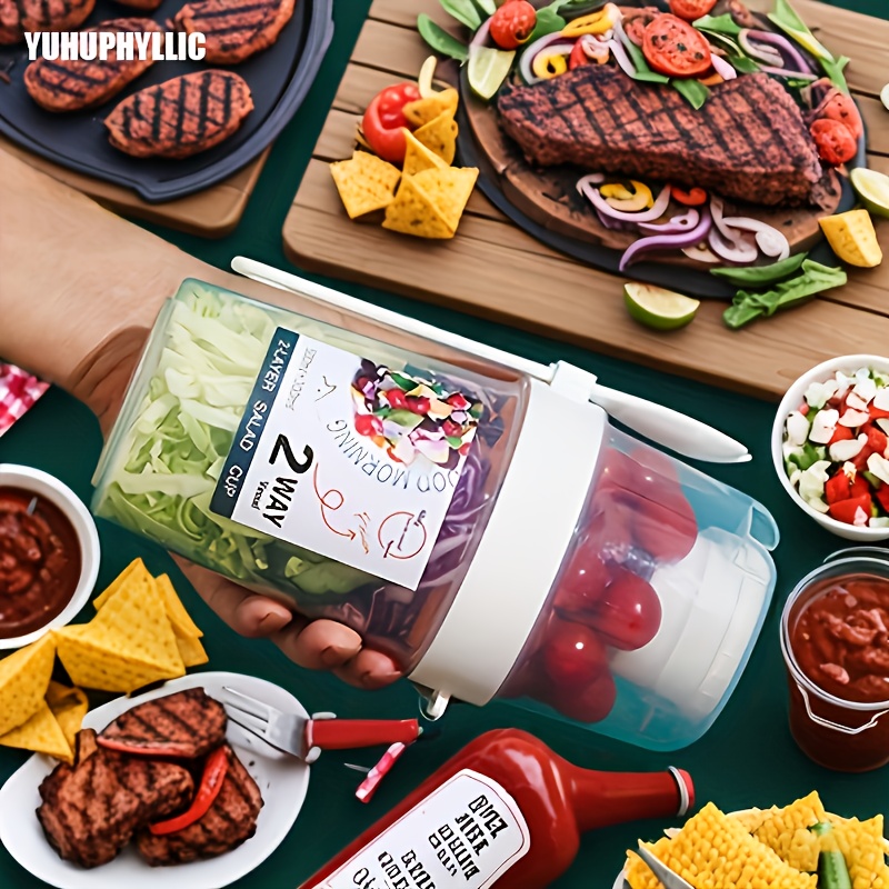 YUHUPHYLLIC 1 Set Desayuno con Ensalada, Snack, Fruta y Tarro de Verduras. Contenedor Portátil para Almuerzo con Tenedor y Tapa, Ideal para Comidas Ligeros de Yogur, Frutas y Verduras. Adecuado para Barbacoas al Aire Libre, Fiestas y Bodas