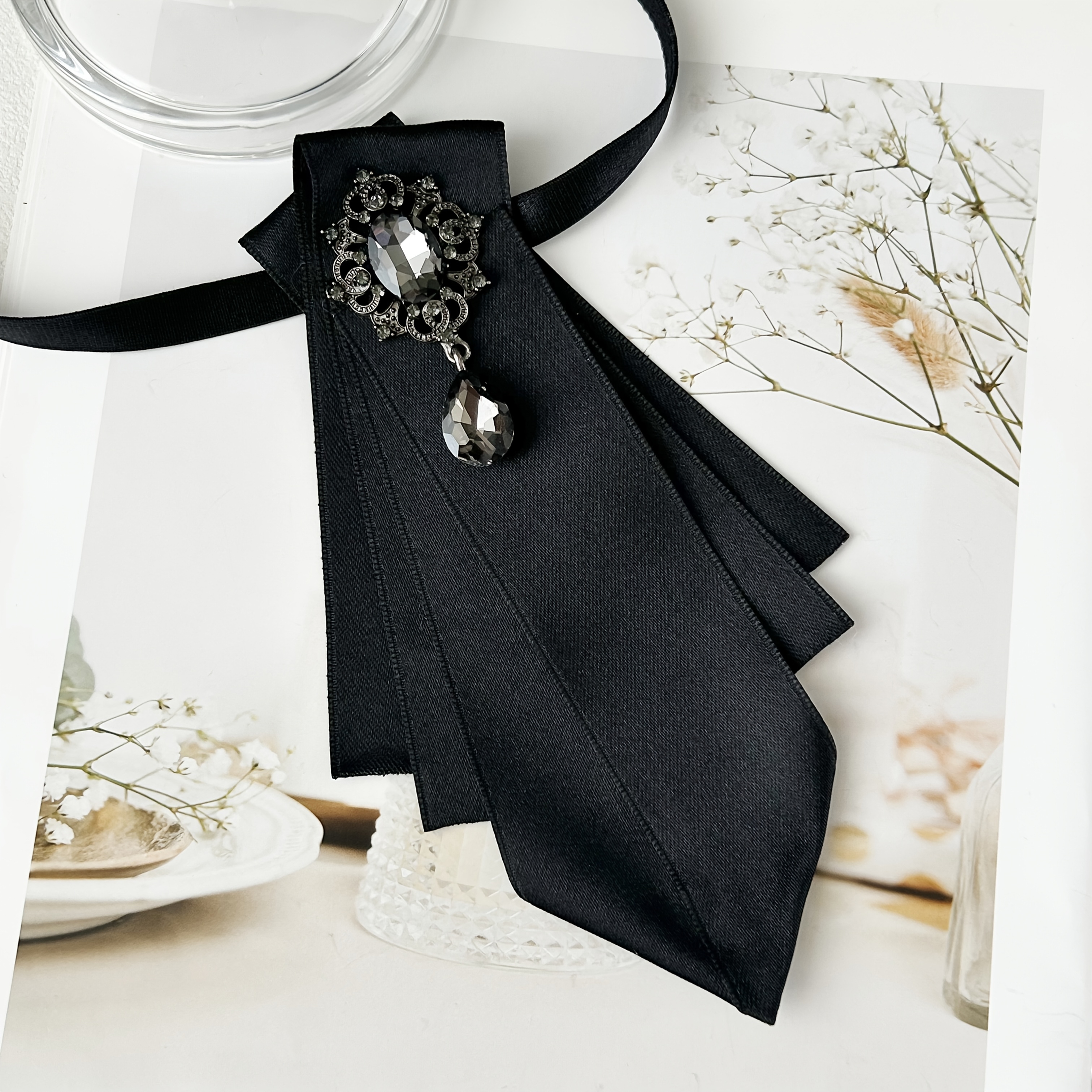 TEMU Men's & Women' -studded Tie - Knot-free Collar Suitable For Shirts & Dresses, Retro Elegant Suitable For Banquets, Parties, Weddings, Daily Wear