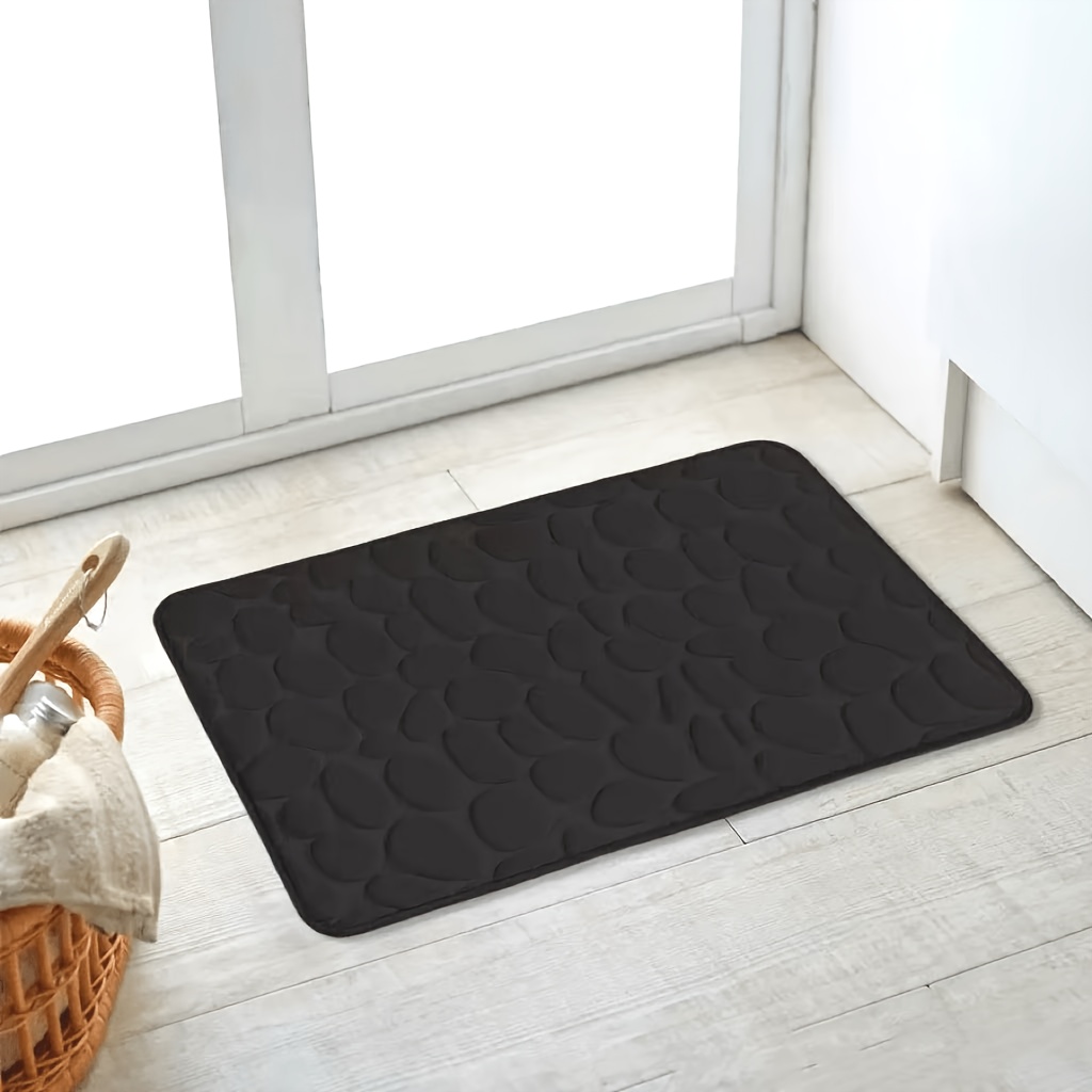 Image of 1pc Soft Memory Foam Bath Rug With Cobblestone Texture & Non-slip Backing - Rapid Water Absorbent Shower Suitable For Bathroom, Shower, Bathtub - Fall Decor,, Comfortable ()