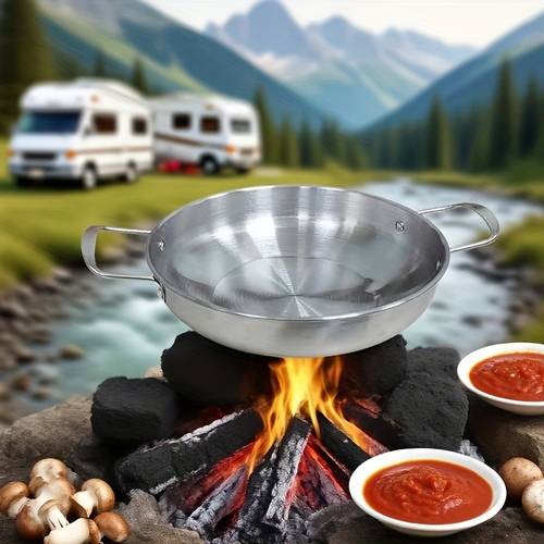 2pcs Stainless Steel Outdoor Seafood Pot with Handle, Camping Noodle and Boiling Pan - Coating, Suitable for Induction Cooktops & Gas Stoves | Perfect Outdoor Cooking Set | Durable & Easy to Clean | Modern Kitchen Essential, Ideal for Thanksgiving, Sleek Cookware, Coating,