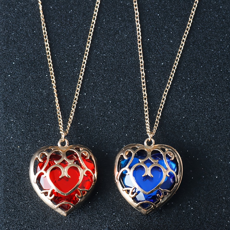 

2pcs/set Peach Heart Crystal Necklace With Hollow Heart Jewel Necklace Fashion Jewelry