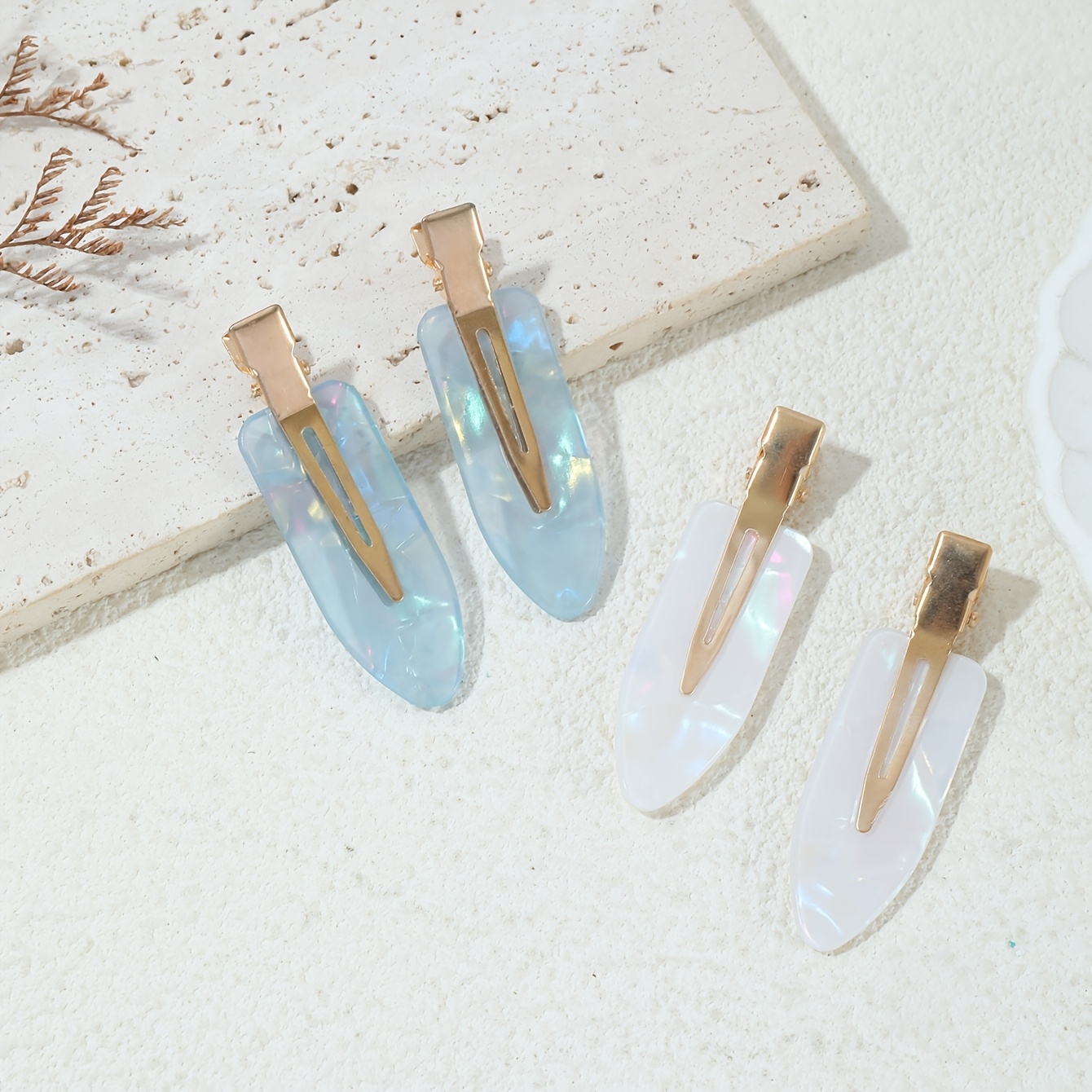 4pcs Set Pink And White Acrylic Hair Clips With Shell Glow | Elegant And Minimalist Oval Shaped Hair Accessories