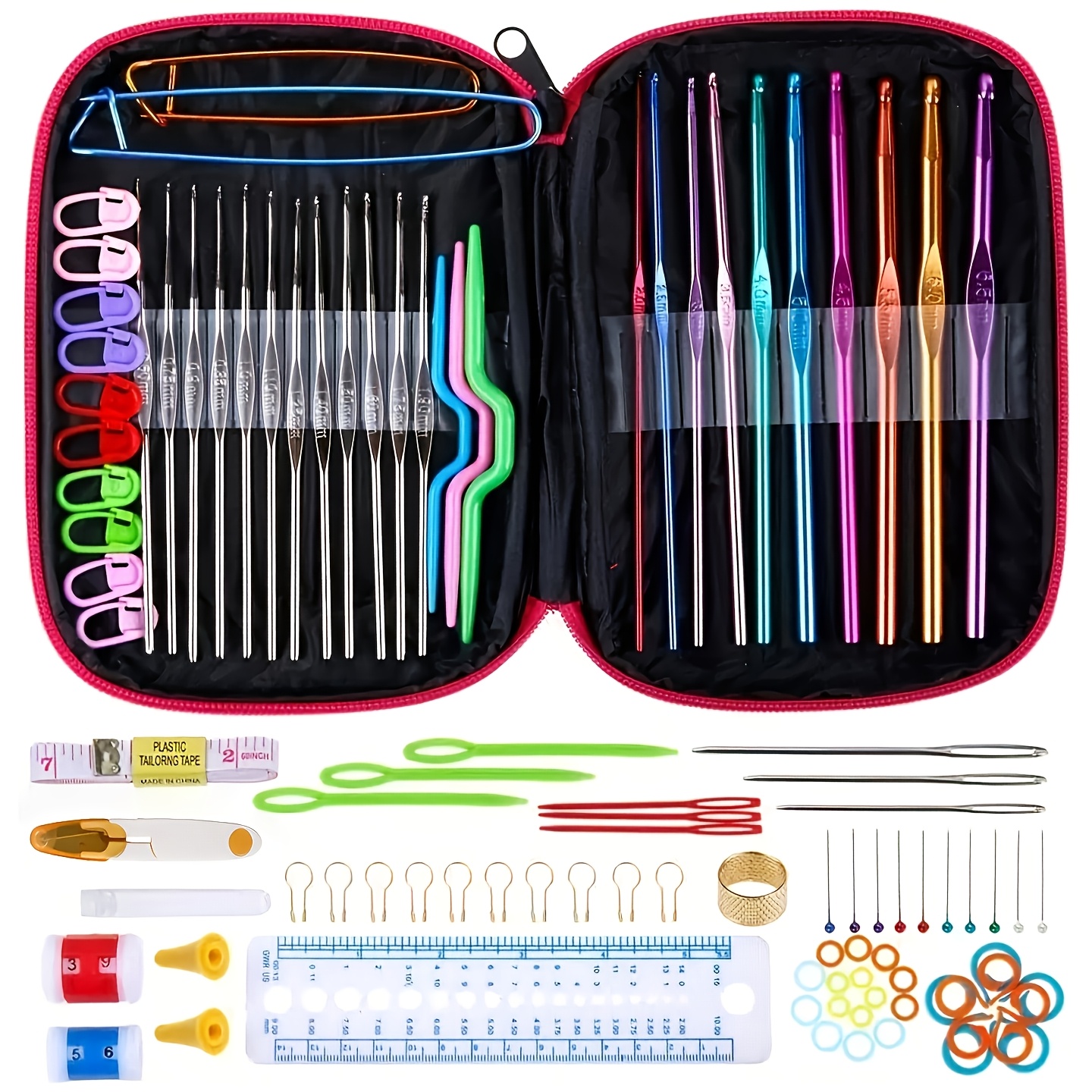 100pcs Crochet Kit With Ergonomic Rustproof Hooks, Multicolor Yarn, Portable Case, Perfect For Beginners