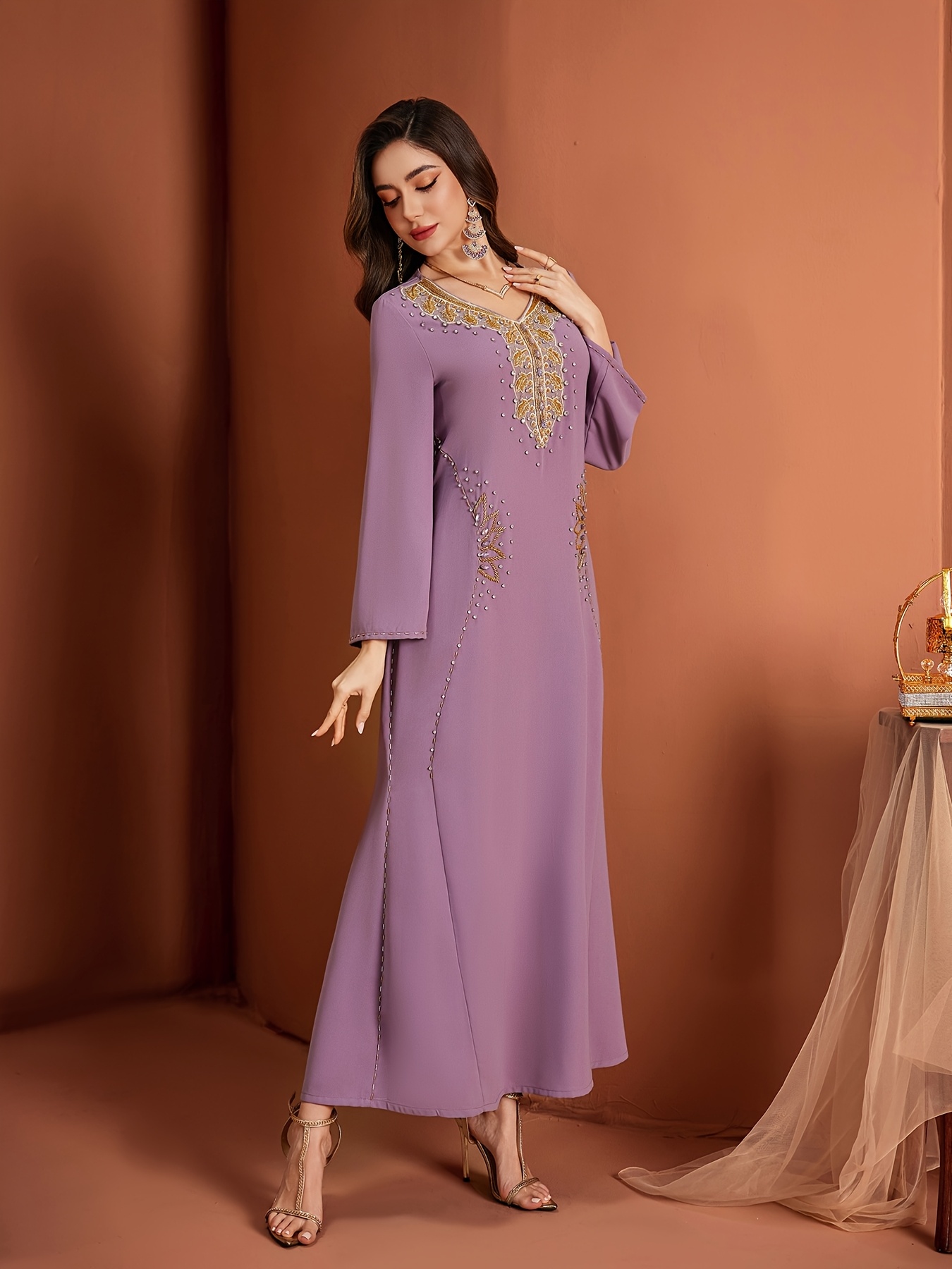 elegant light purple womens abaya dress - Temu