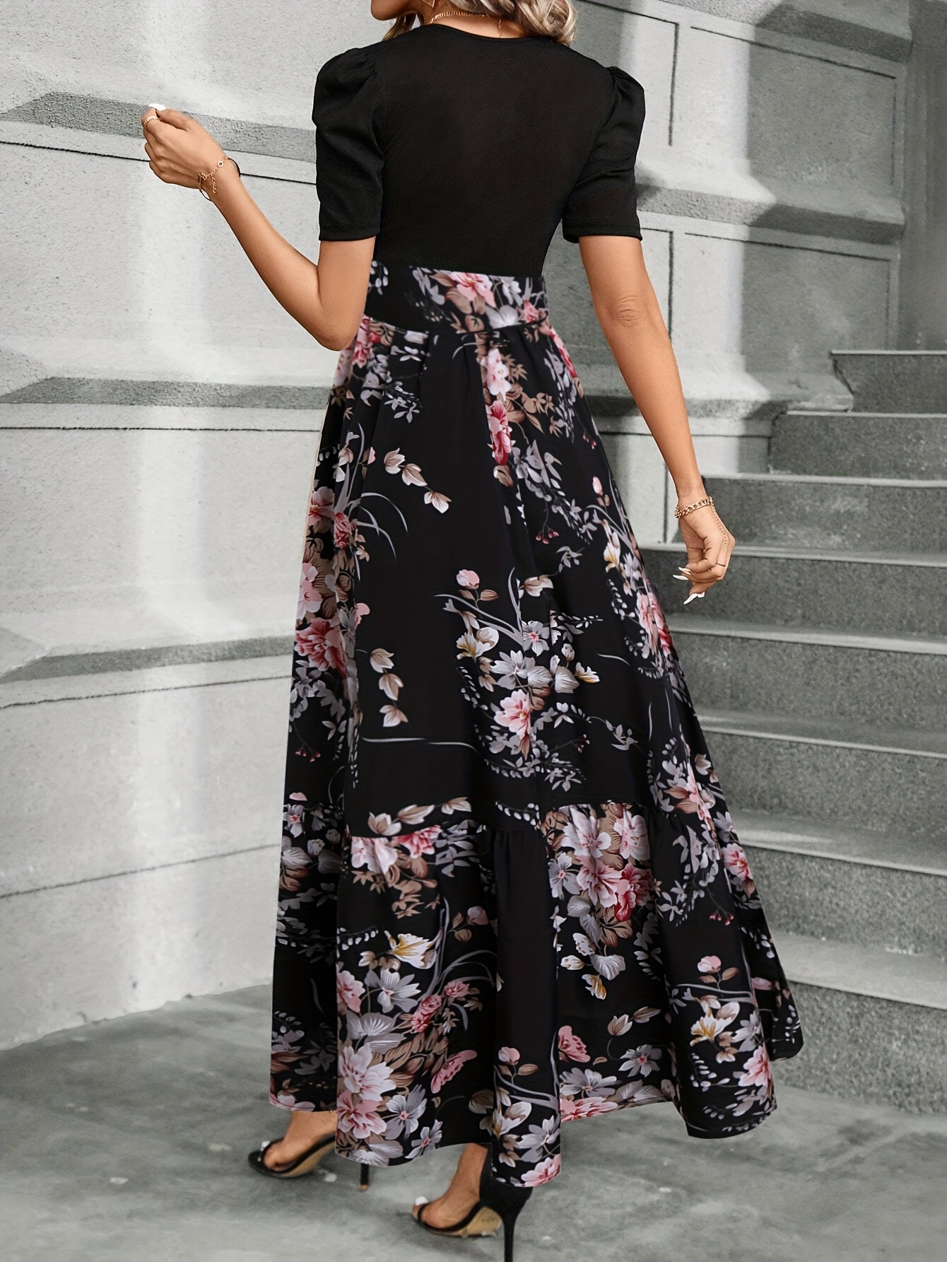 elegant floral print maxi dress tie waist women's a line Temu