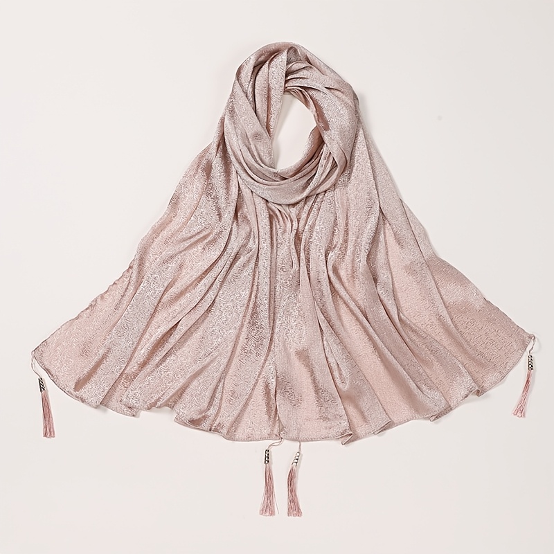 Women's Satin Solid Color Jacquard Tassel Headscarf/Bandana