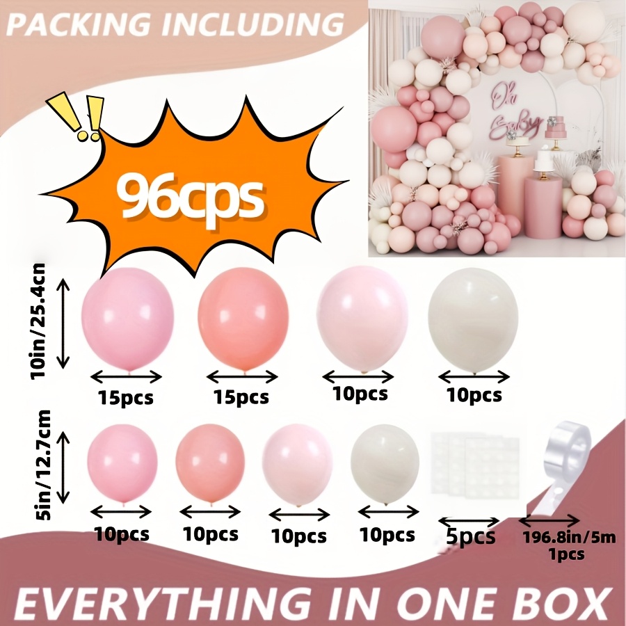 TEMU Ensemble de 96 pièces d' et de couronne de ballons bohèmes poussière rose, rose nu, violet, rouge, marron , , shower fille, décoration de fête