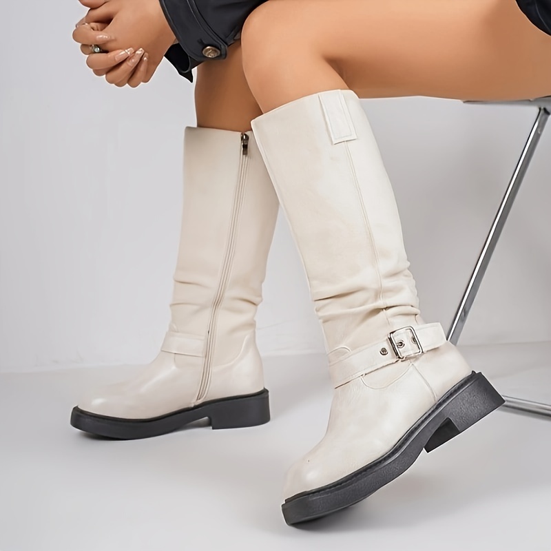 

Classic, Women's Fashionable Mid-calf Boots With Chunky Heel, Zipper Closure, And Rubber Outsole, Long, Knight Boots