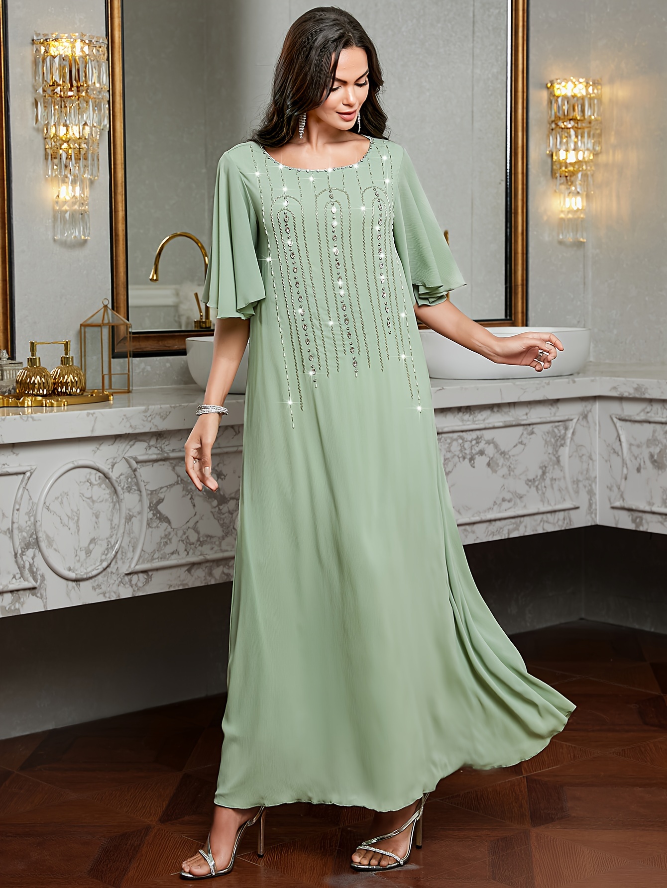 short sleeve lavender chiffon dress elegant middle eastern