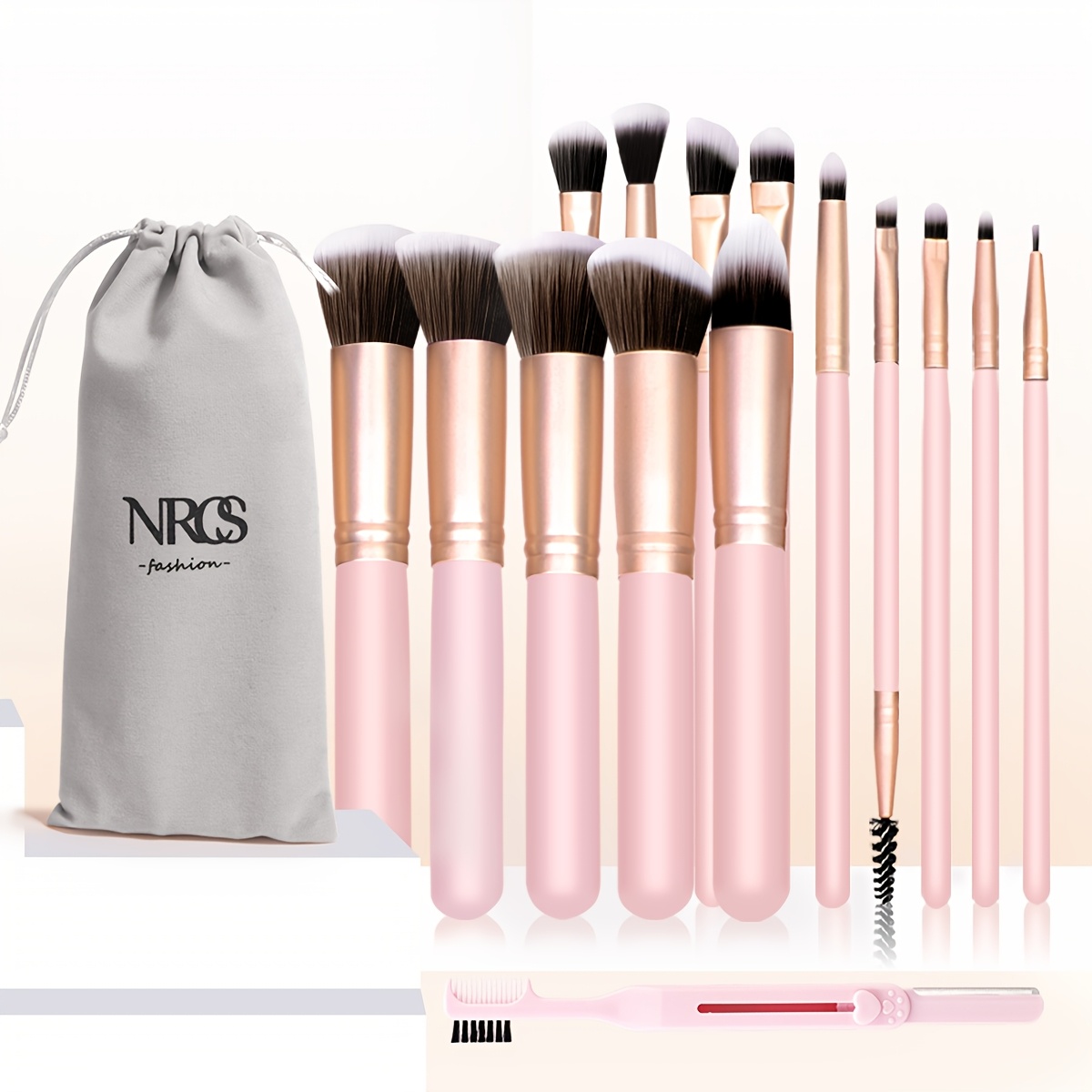 

16pcs Makeup Brush Set, Including 14 Makeup Brushes, 1 Velvet Storage Bag, Retractable Eyebrow With A Dual-sided Brow Comb, A Professional Makeup Brush .