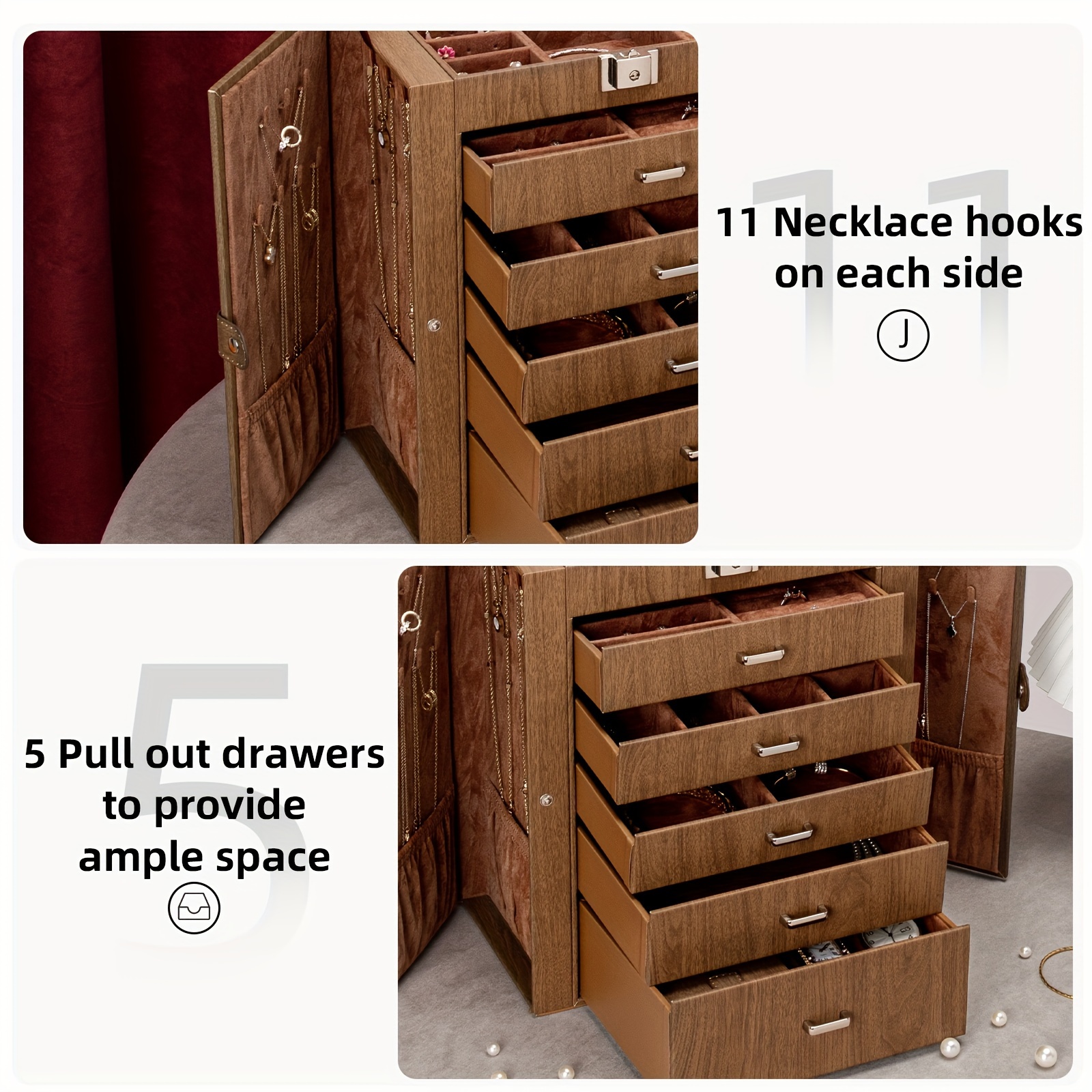   6 tier jewelry box jewelry case with 5 drawers large storage capacity with   lockable jewelry storage organizer gift for     Product details 8