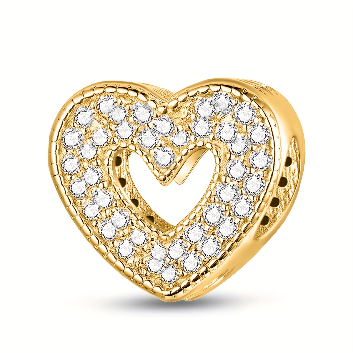 Image of 1pc Luxury Heart Bead, 925 Silver Plated Bead Fit Bracelet Bangle, Jewelry Making Additions Birthday Valentine's Day Mother's Day Gift For Women