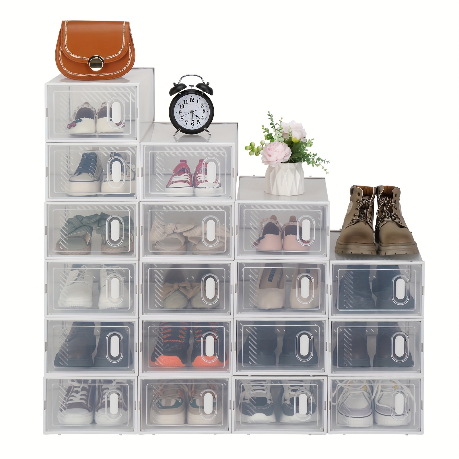 TEMU 6/12/18 Pack Clear Magnetic Stackable Shoe Organizer, Dustproof Front Loading Large Plastic Closet Shoe Rack Storage And Organization