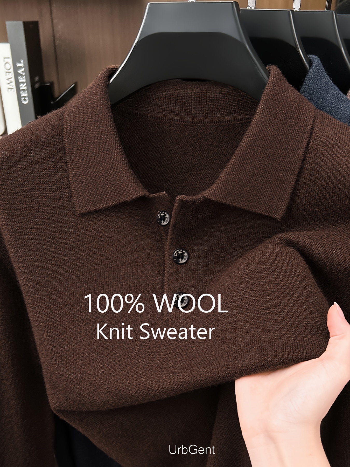 100% Pure Velvet Autumn Winter Men'S Polo Neck Knit Sweater, New 3-Button Design, Can Be Worn Alone Solid Color Easy Low-Key Design, Soft And Skin-Friendly Warm Fabric, Regular Fit Comfortable, Retro Light Luxury Casual Style