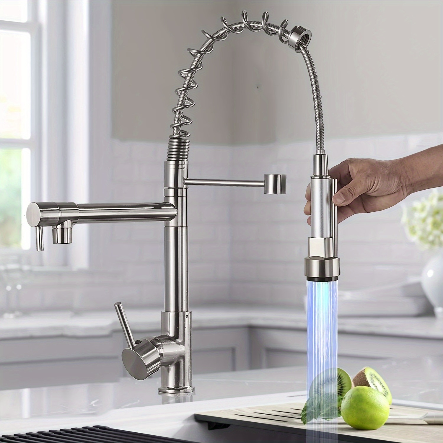 

Kitchen Faucets Led Kitchen Faucet Rotating Kitchen Faucet Brushed Nickel Led Kitchen Sink Faucet Pull Down Sprayer Swivel Spout Mixer