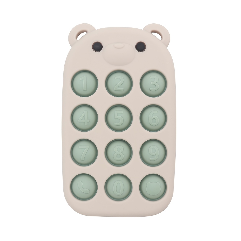 Silicone Phone-Shaped Teether Toy for Kids, Bear Button Design