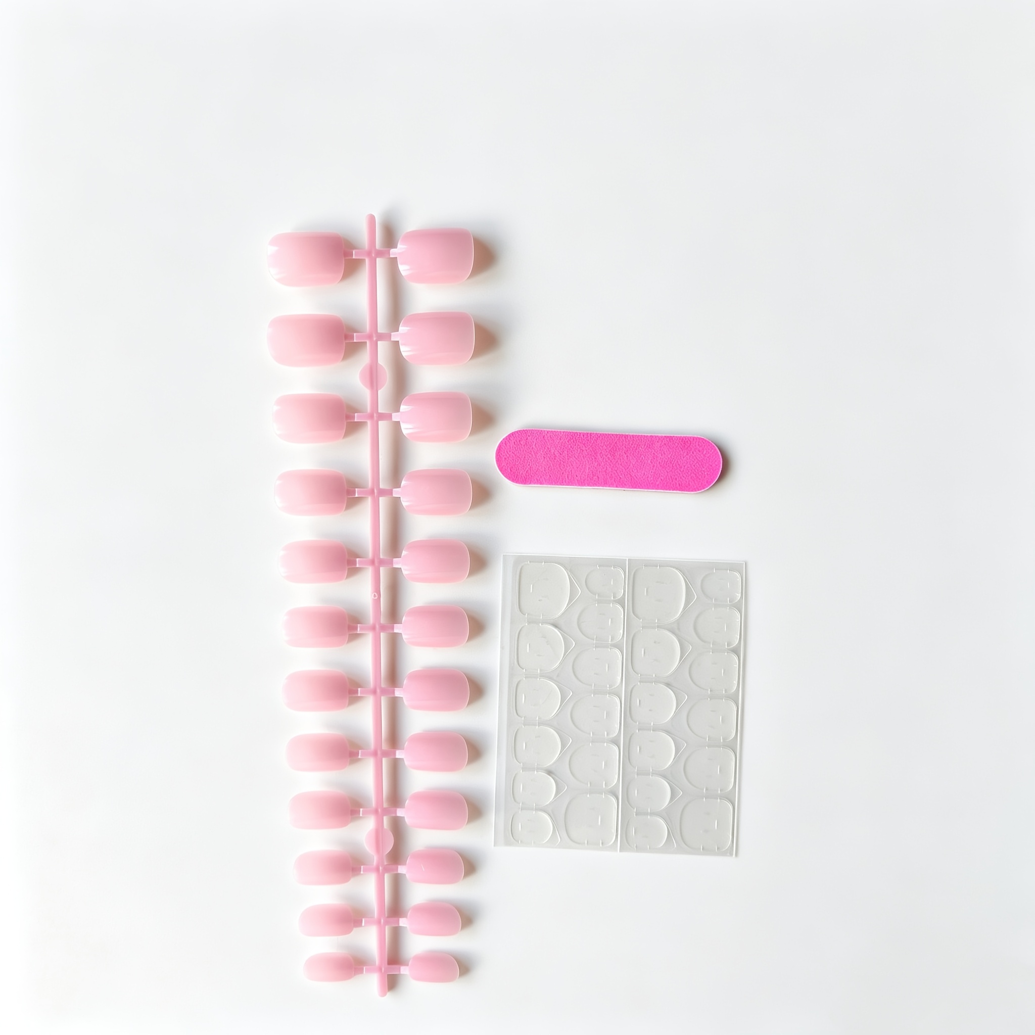 TEMU 26pcs Set (24pcs Press-on Nail Sheets And 1pc Scrubber And 1pc Jelly Glue) Translucent Pink Short Square Nails, Glossy Texture Solid-color Nail