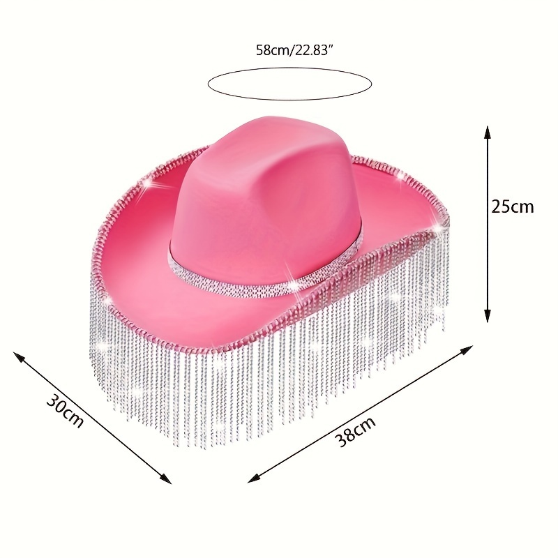 chic pink trimmed cowboy hat tassels white Temu Portugal