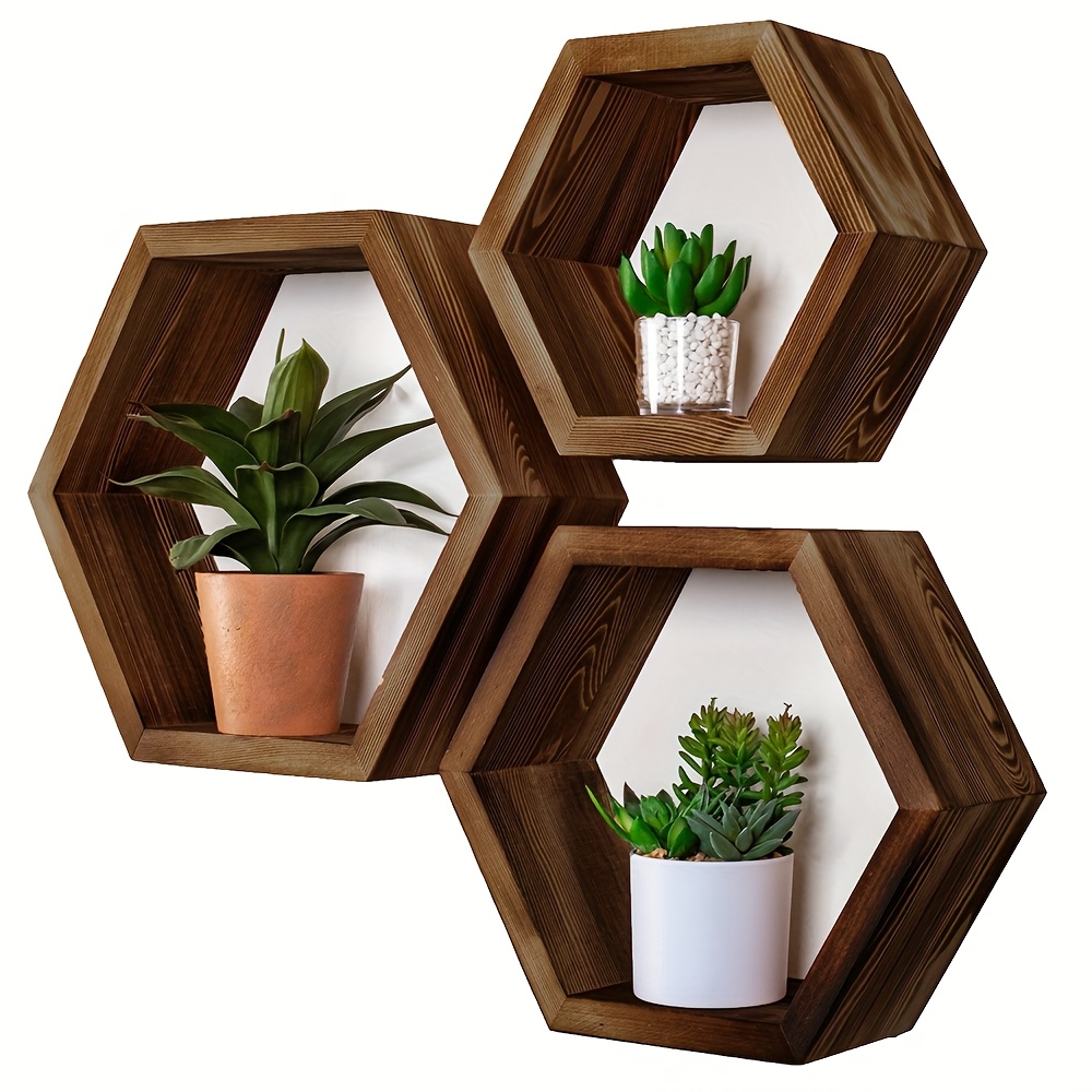 3pcs hexagonal floating wall shelf set   in small medium and large sizes wall mounted wooden hexagonal storage shelves suitable for bathroom bedroom living room driftwood   wall decor for home decor enthusiasts the perfect