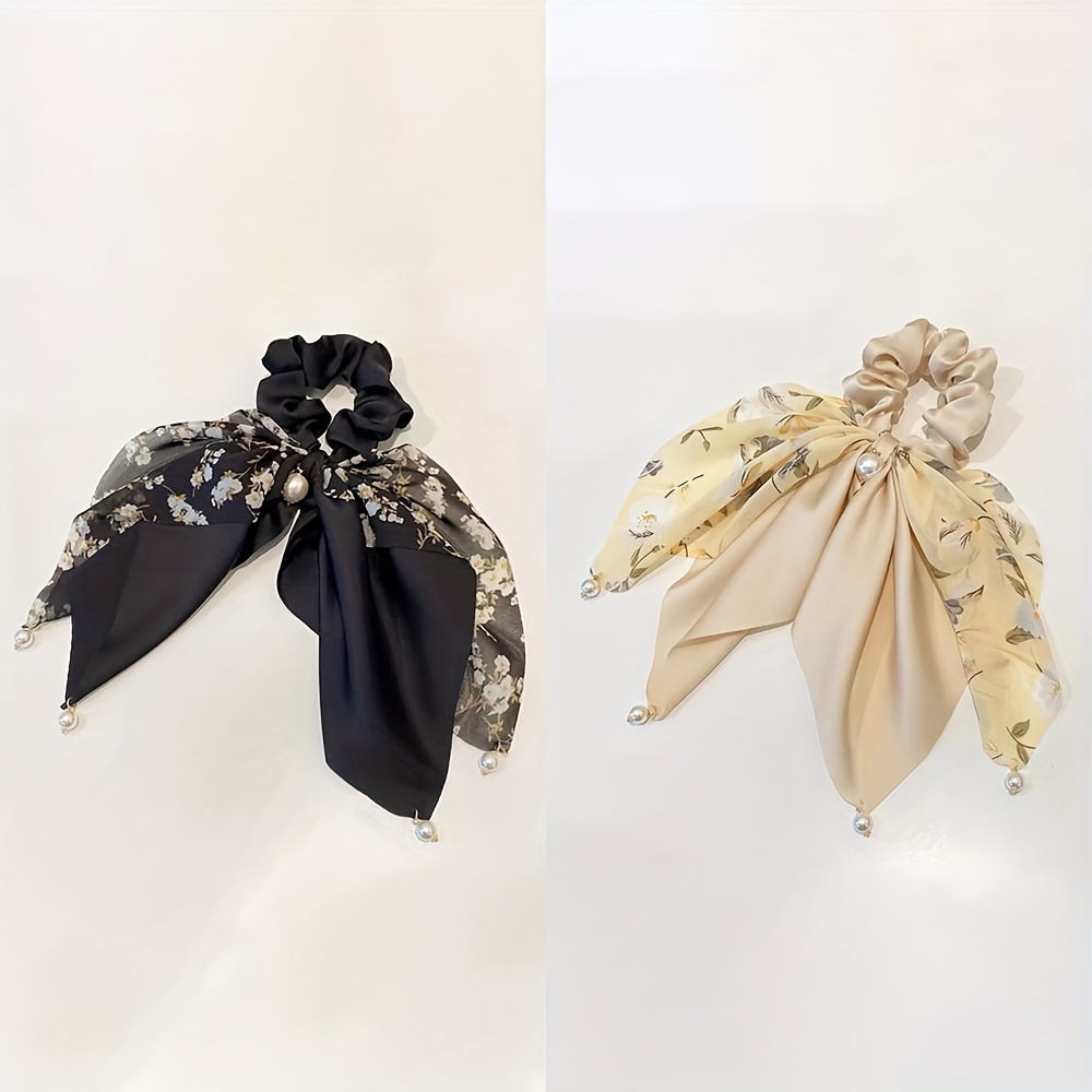 E-shop 2er-Pack Frische Sommerliche Blumen Haargummis mit Schleife und Band-Design, Geeignet für niedrige Pferdeschwänze und Duttfrisuren, mit