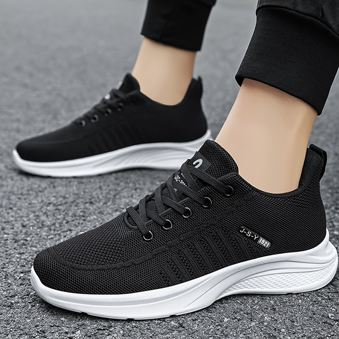 

Men's Trendy Woven Knit Breathable Running Shoes, Comfy Non Slip Durable Lace Up Sneakers For Men's Outdoor Activities