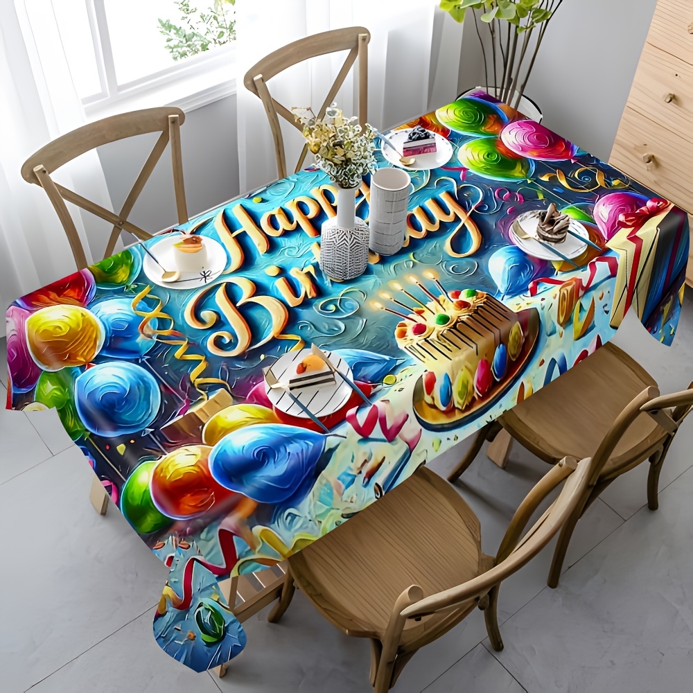 TEMU Jit1pc Birthday Wishes, Celebration Printed Tablecloth, Modern Minimalist Stylish Rectangular Table Cover For Coffee Tables, Dining Tables,
