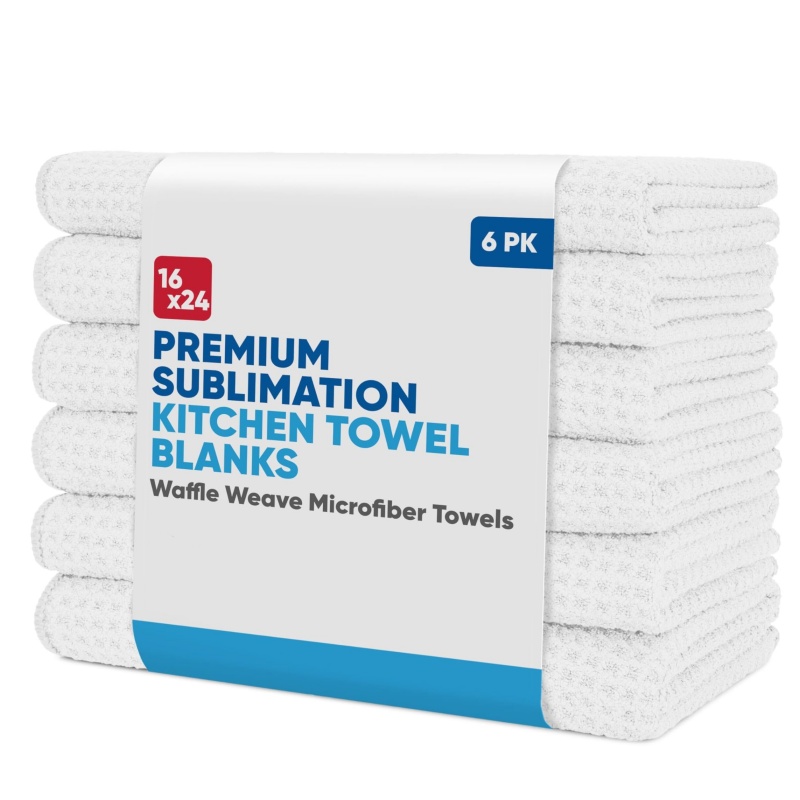 Image of 6-pack Sublimation Blanks Towels 16x24 - Dishcloth, Scouring Pad, Cleaning Cloth, Tea Towel, Premium Waffle Weave Microfiber Towels For Kitchen - Blanks For Kitchen Or Craft Use