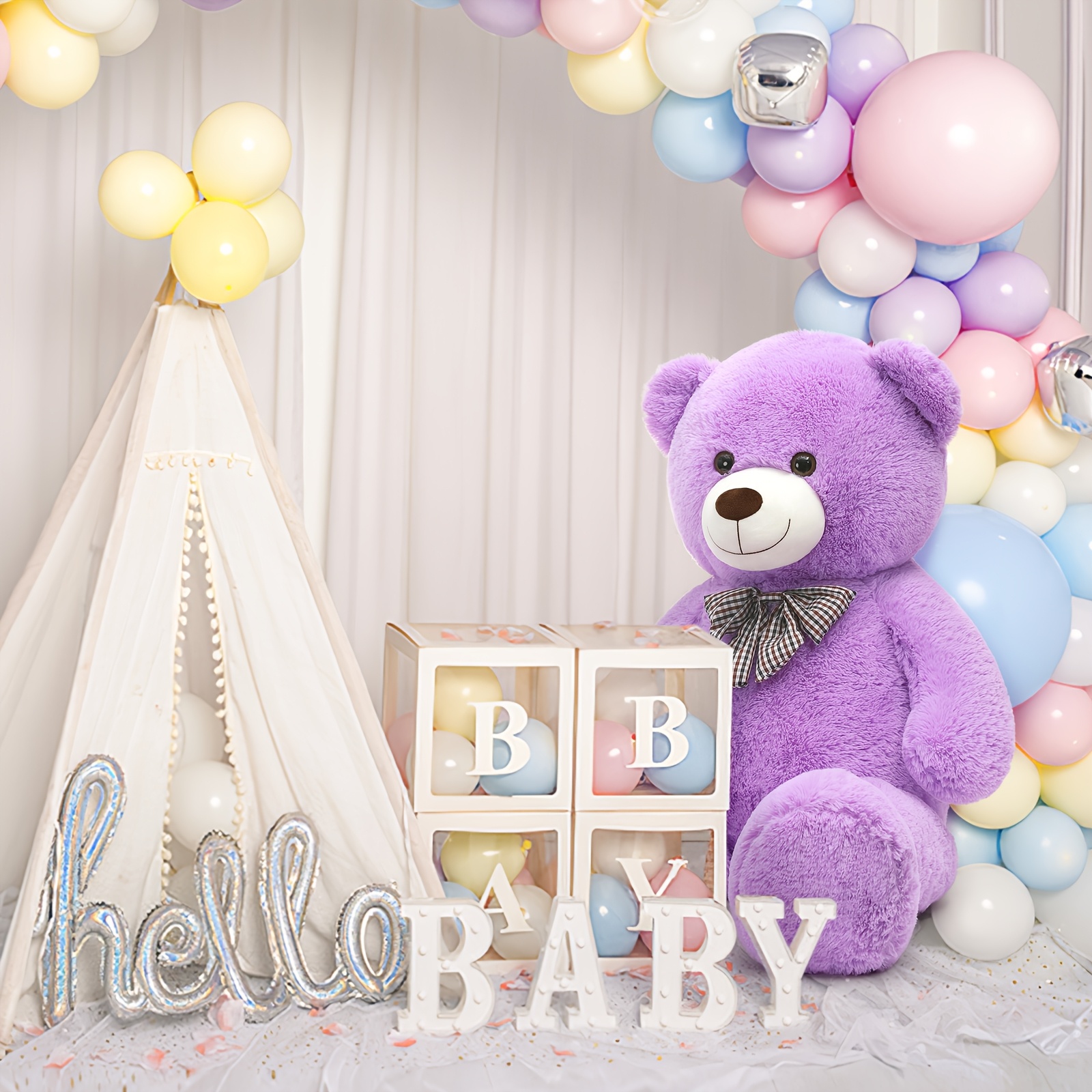 Enormous Life Size Purple Teddy Bear, 55" Plush Toy