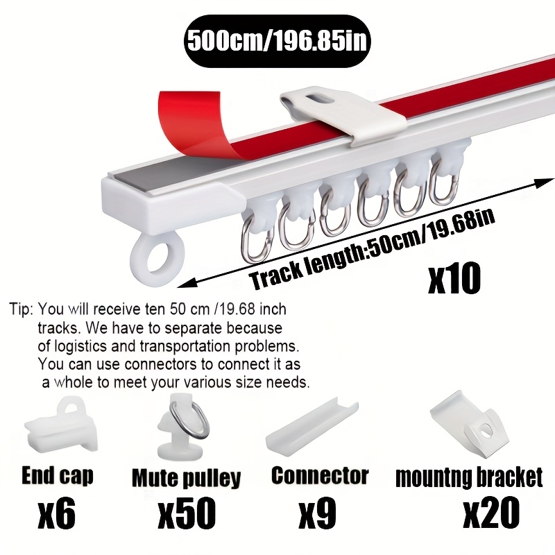 Image of 4 In 1 Multi-functional Shower Curtain Track, Punch- Silent Sliding Rail For Windows Drapes, Sheer Curtains, Shower Enclosures, Room Dividers, Cabinet, Closet, Rv, Bathroom Additions