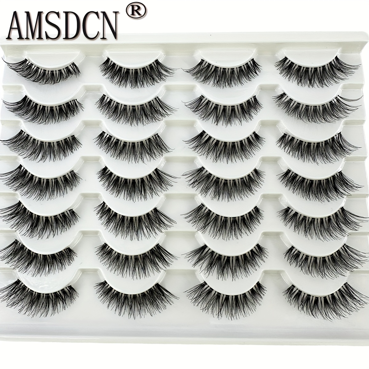 Image of Amsdcn 14 Pairs Of Transparent Stem Artificial Mink Eyelashes, Strip Eyelashes, Fluffy Natural Eyelashes, 8-12mm Short False Eyelashes, Invisible 3d False Eyelashes