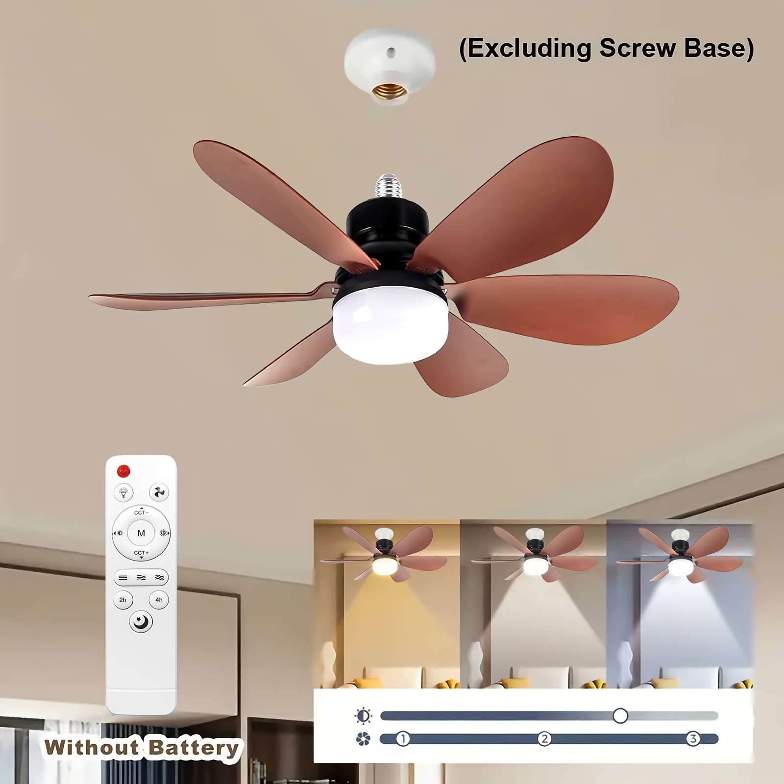 Hisummer Socket Fan Light With Remote – Small Ceiling Fan With Lights, 20.5 Inch, Dimmable, Screws Into E26 Base, Perfect For Bedroom, Kitchen, Garage