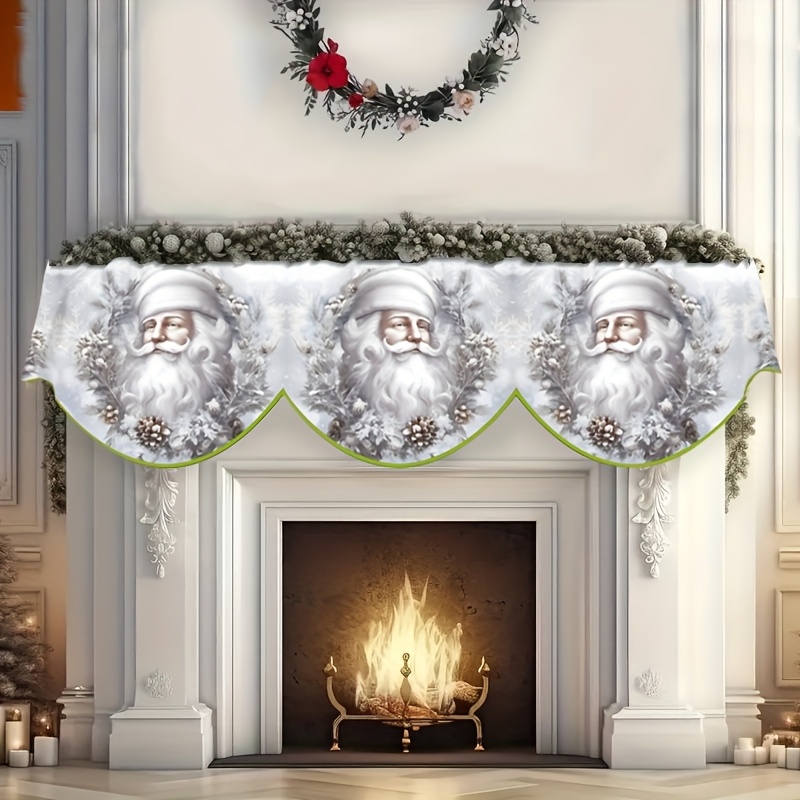 

Merry Christmas Fireplace Mantle Scarf - Santa & Pine Cone Design, Polyester Table Runner For Decor, 19.6" X 78.7