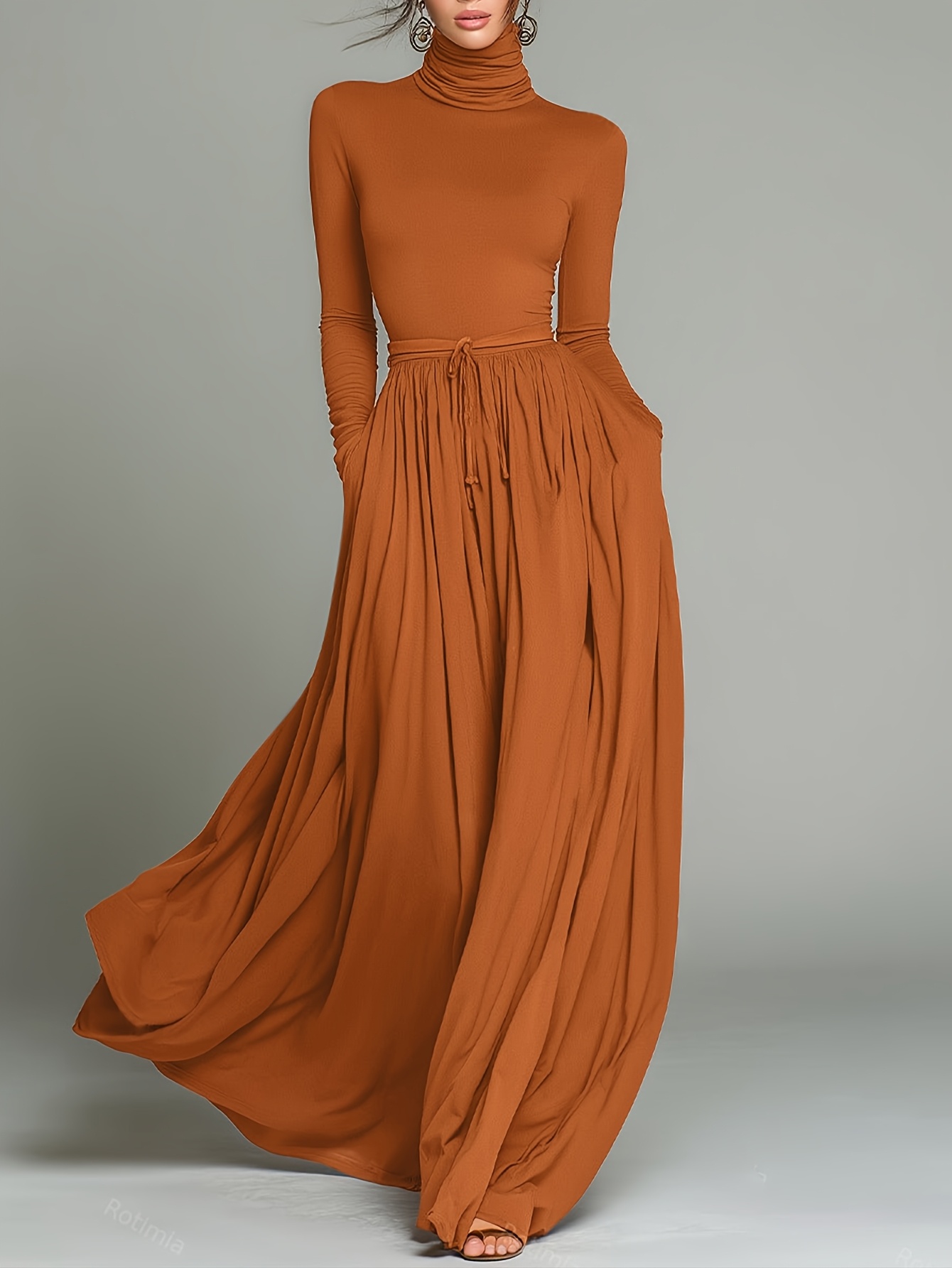 fall color maxi dress Elegant Long-Sleeve Solid Color Maxi Dress for Fall and Winter – Versatile  and Chic – ZINNTRA