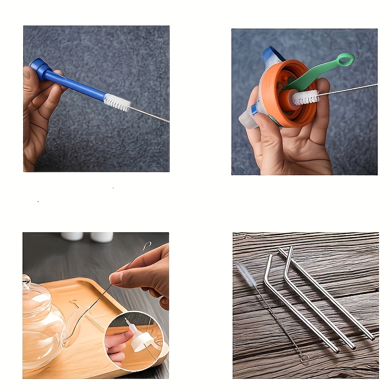 juego de 10 piezas, múltiples especificaciones, mango de acero inoxidable, cepillo para paja con cerdas   - cepillo de limpieza -   para vasos, teteras, botellas de leche, tubos de ensayo, mini botellas,  ., suministros de limpieza, herramientas de limpieza Detalles del producto 3