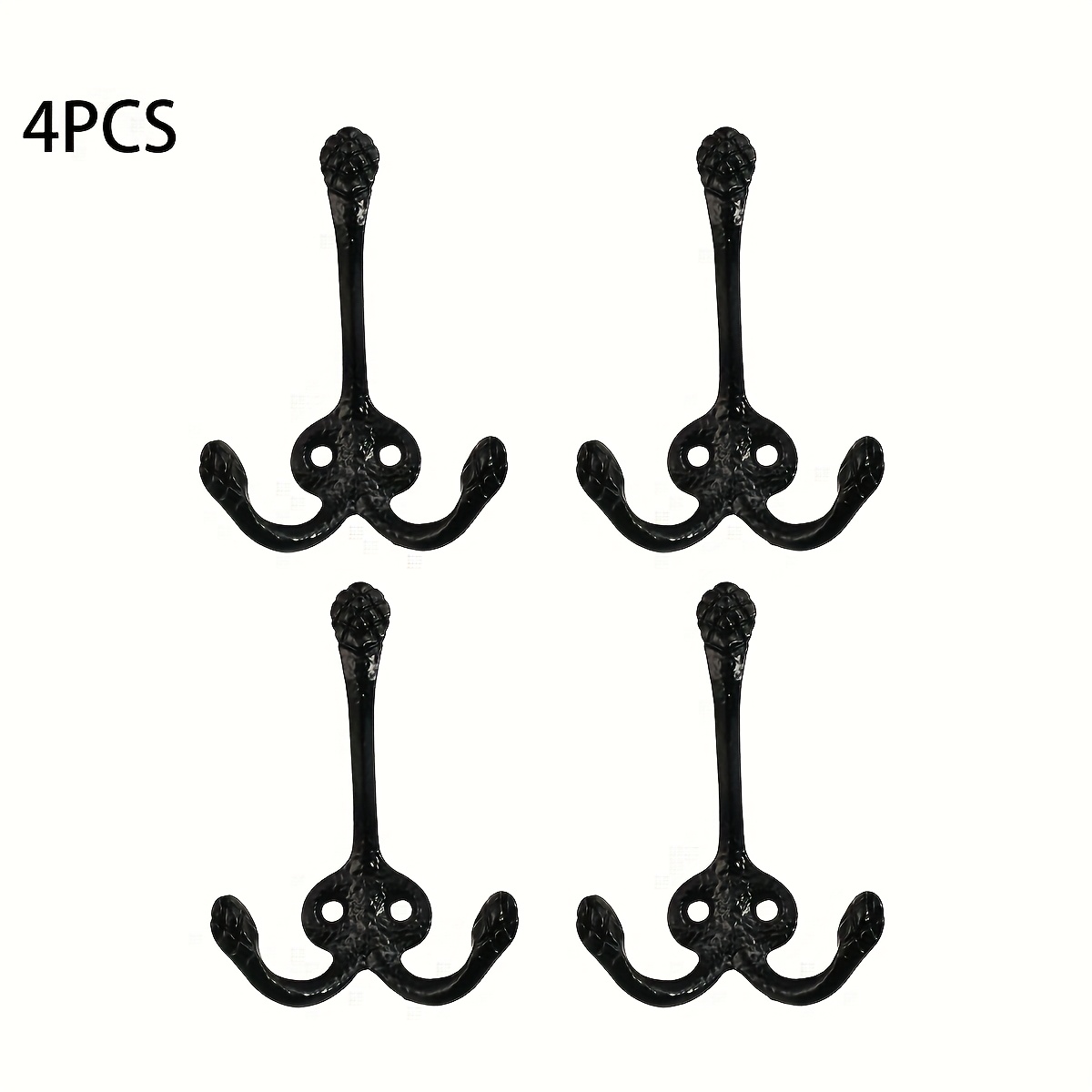 Image of 4pcs Rustic Cast Iron Wall Hooks - Vintage Black Metal Decor For Living Room, Bedroom, Courtyard - , Versatile Storage For Clothes, Keys, Backpacks, Rustic Home Decor