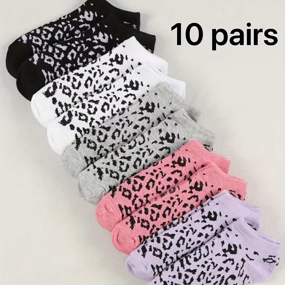 Image of 5/10 Pairs Of Leopard Patterned Women's Boat Socks, Sweat Absorbing Invisible Socks, Casual Socks, Suitable For Wearing In