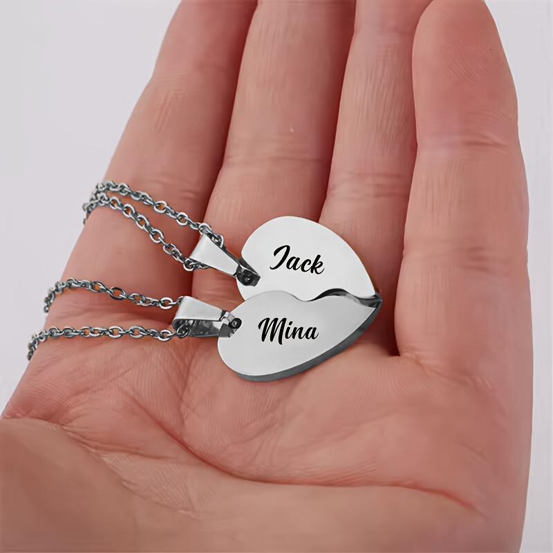 TEMU Personalized Heart-shaped Necklace, Love Couple Pendant, Custom Engraved Unisex Accessory, Suitable For Mother's Day, Graduation, Friendship,