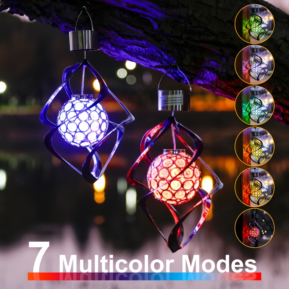 [1pc] Outdoor LED Solar Wind Chime Light RGB Gradient Pendant Light with Silvery Solar Wind Chime and 7 Color Decorative Light